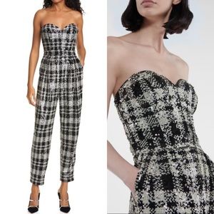 ROTATE Birger Christensen Lana Black White Sequin Checked Plaid Jumpsuit NWT